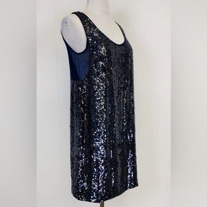 Gorgeous navy sequin scoop neck cocktail dress.